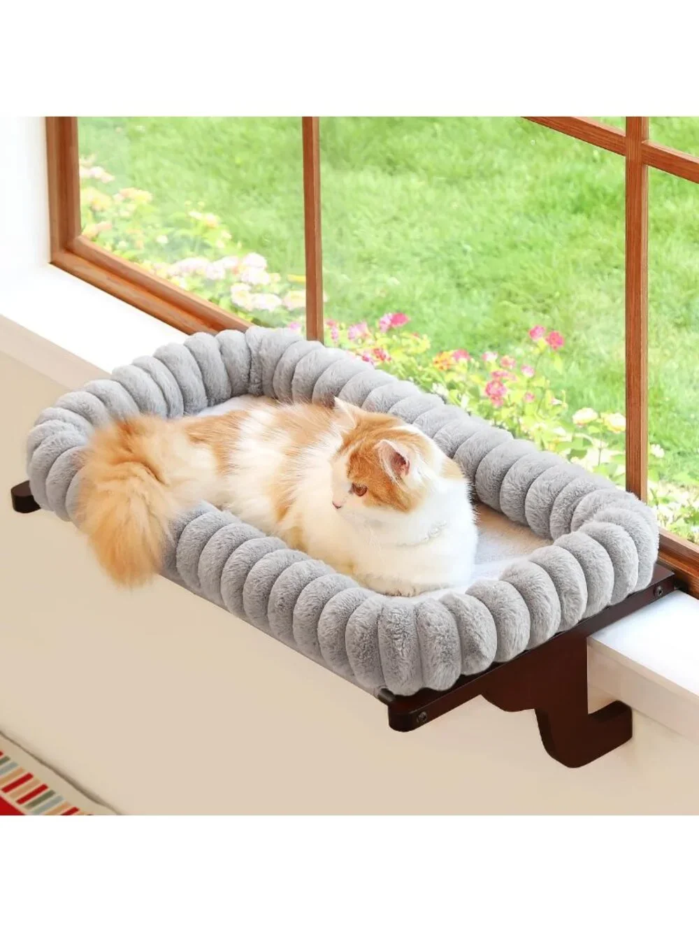 Cozy Cat Window Perch with Bolster - Orthopedic Hammock & Solid Frame, Medium